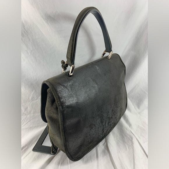 Genuine BALENCIAGA  Saddle work bag distressed dark green suede purse - Picture 12 of 16